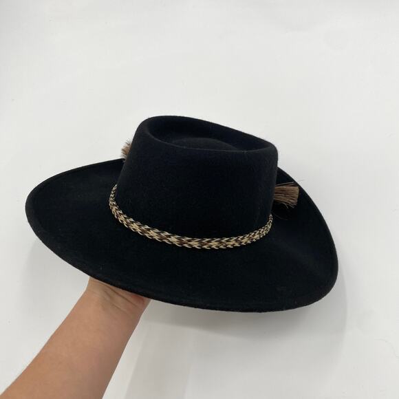 Stetson black braided horse hair feather wide brim hat main image 4